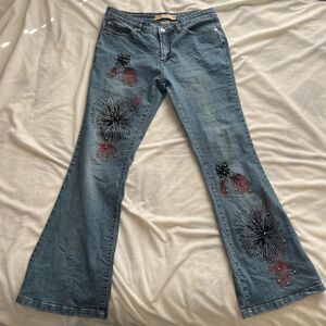 Vintage Y2K indie boho Joe Boxer low rise flare jeans firework studs size 11